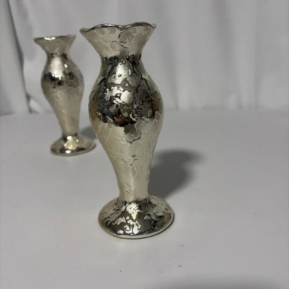 Two Vintage Weeping Gold Textured Bud Vases Mid Century Modern